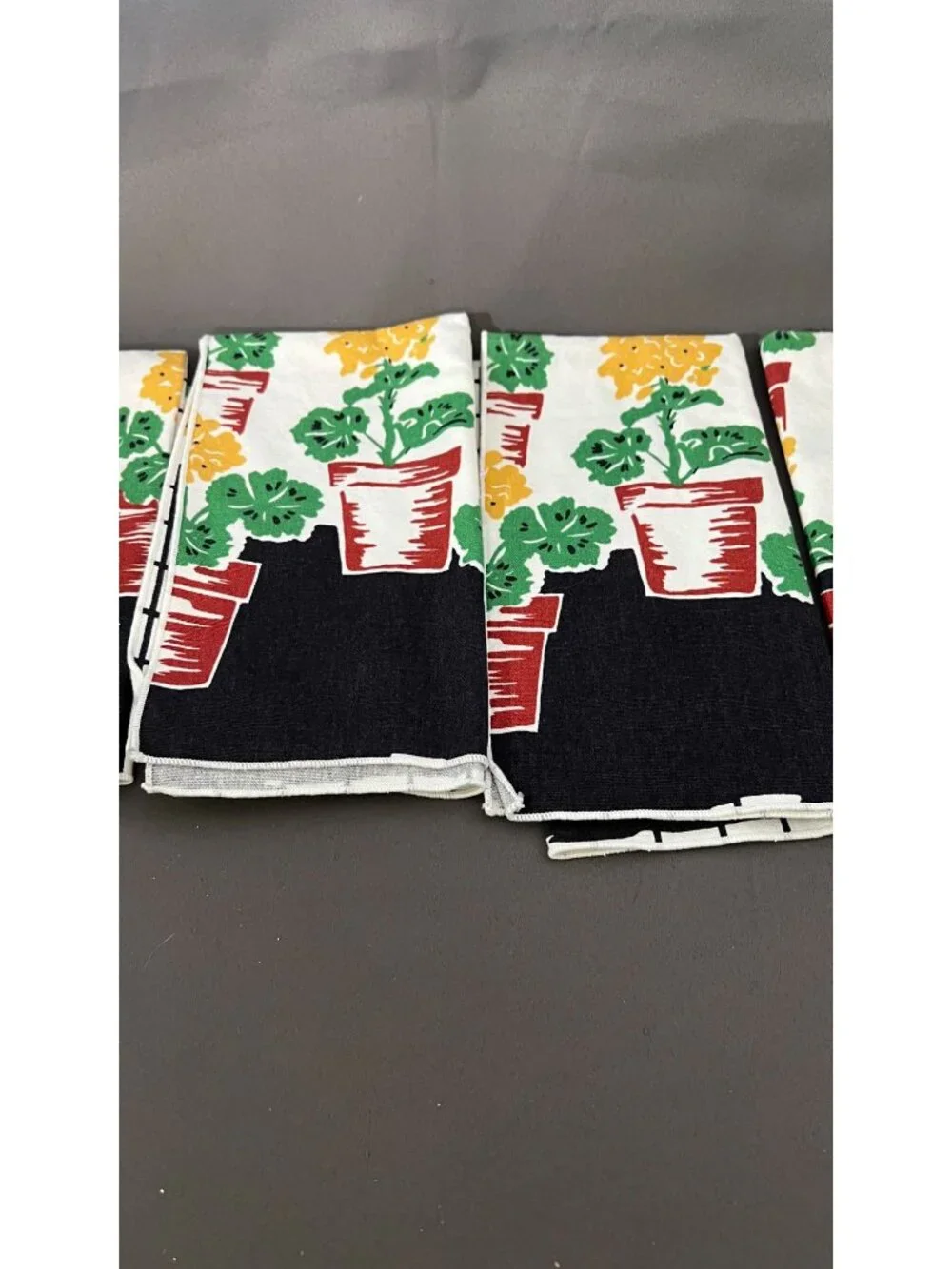 Set Of 4 Vintage Cotton Napkins With Potted Flowers Print